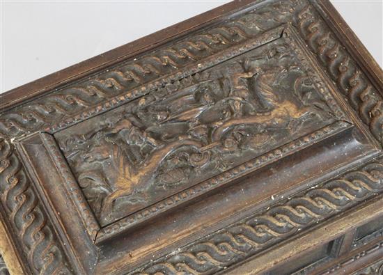 A 17th century Italian walnut casket, W.1ft 11in. D.1ft 4in. H.1ft 3.5in.